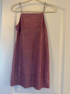 Sparkle Pink Slip Dress with Chain Straps